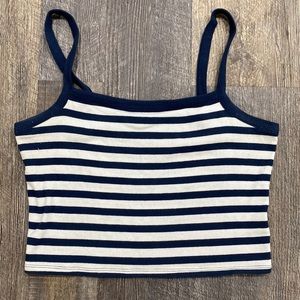 PacSun basic white & blue striped cropped tank